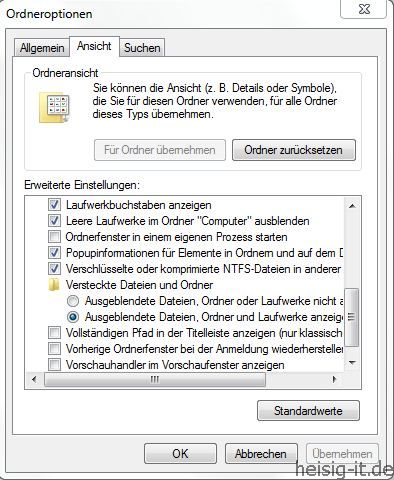 Windows 7 Tipps - Versteckte Dateien und Ordner anzeigen